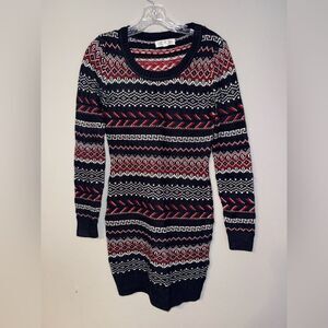 Pink Rose Cozy Knit Sweater Dress in Red and Navy Small